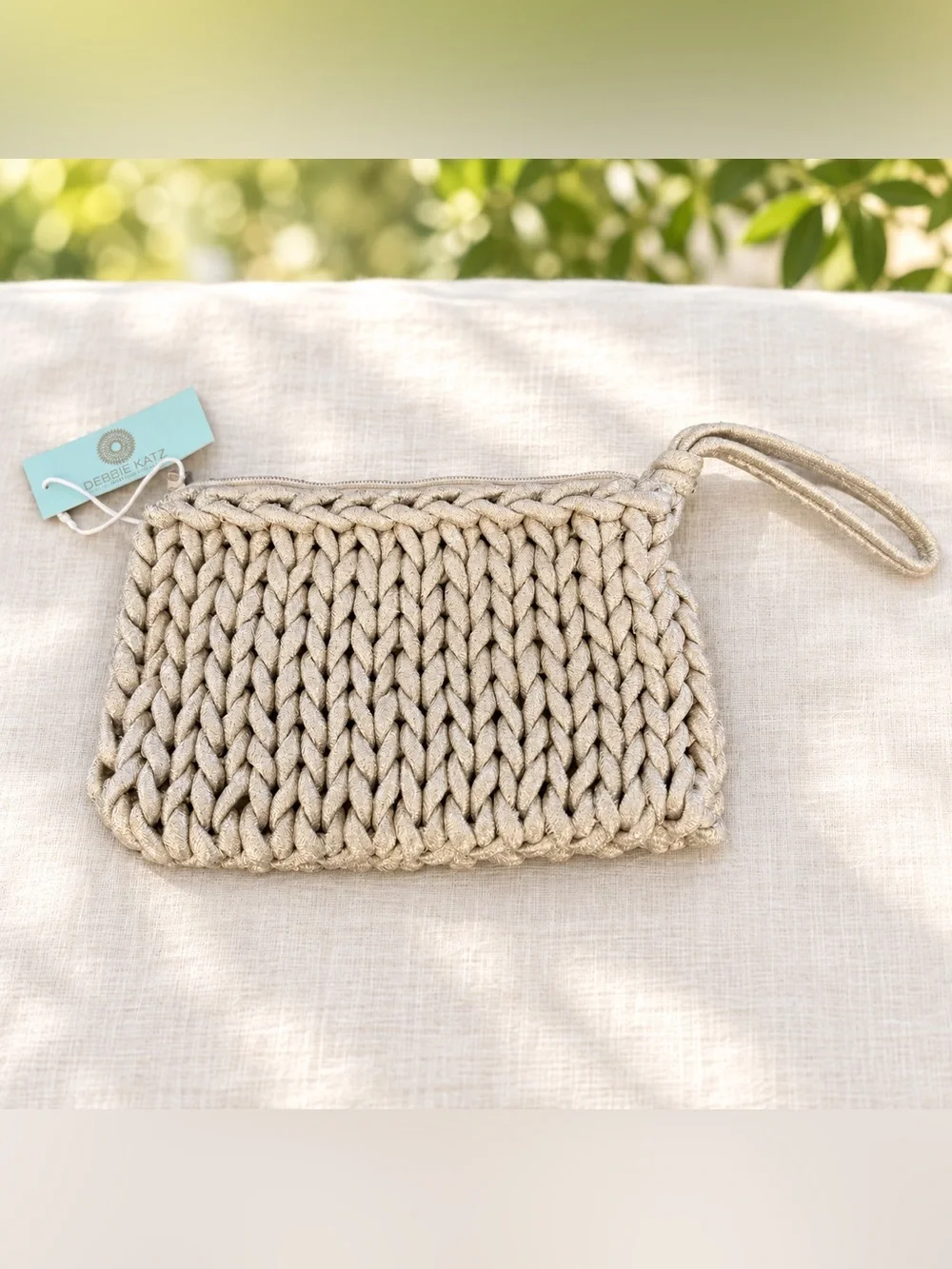 Debbie Katz Bardot Cream & Rose Gold Woven Clutch Wristlet NWT